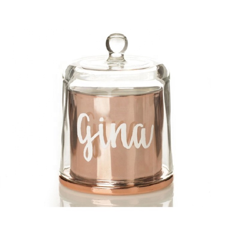 Linlang Shanghai Hot Personalised Rose Gold Glass Candle Jar Domed Glass Candle Cloche Jar