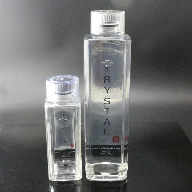 high end clear square glass water bottle 1L with nice cap