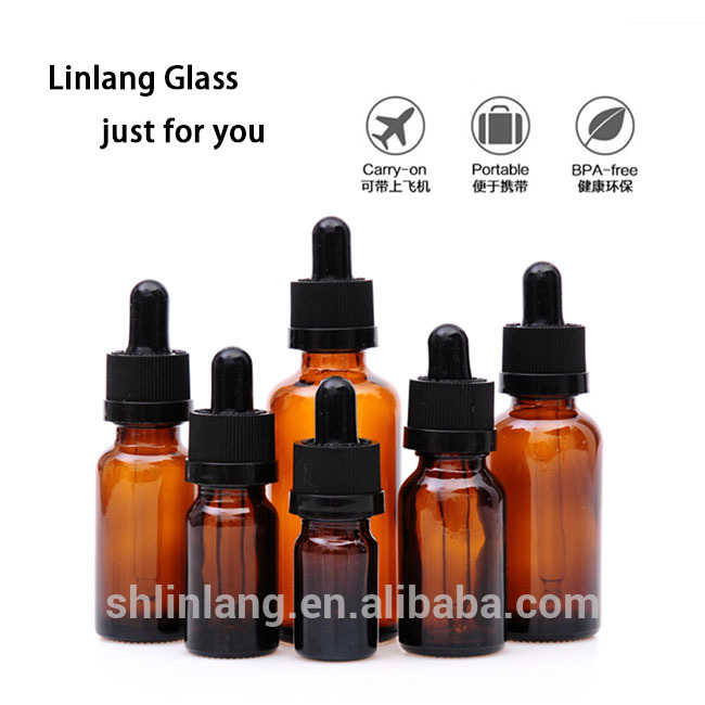 Europe style for Transparent Glass Bottle - Amber Boston round Glass essential oil Bottle with pump lid, essential oil bottle with screw cap, dropper lid – Linlang
