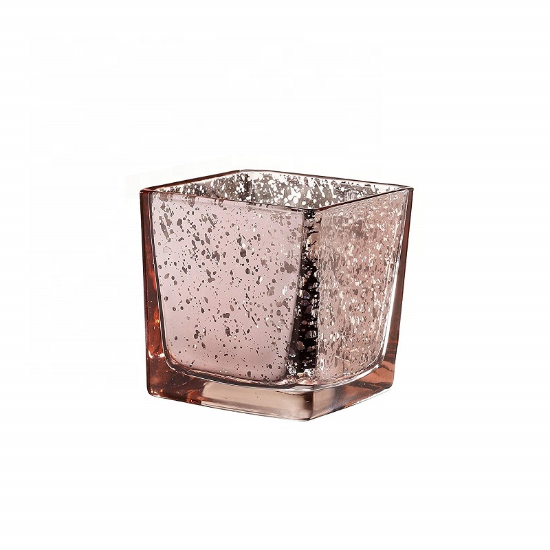 2018 LinLang Wholesale Small Square Mercury Glass Tealight Candle Holder Glass Votive Candle Holder