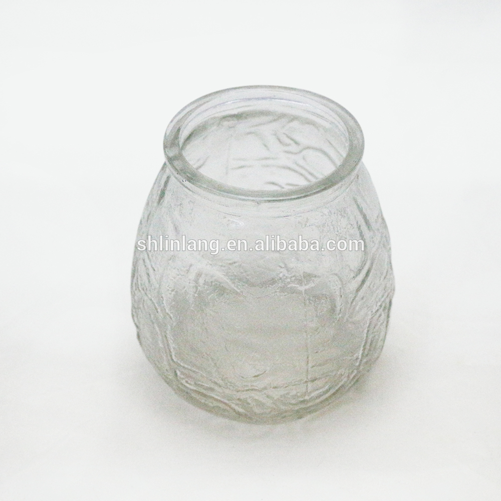 barato en relieve de cristal redondo tarro jarra pequeña vela