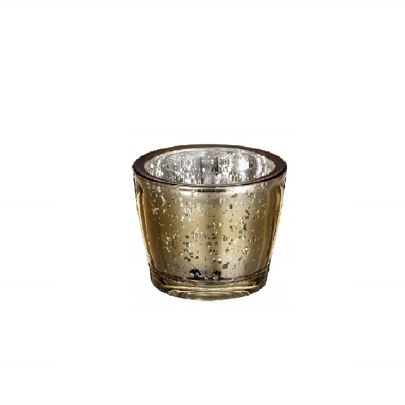 Linlang卸売厚いガラスティーライトホルダーゴールドマーキュリーガラス奉納キャンドルホルダー