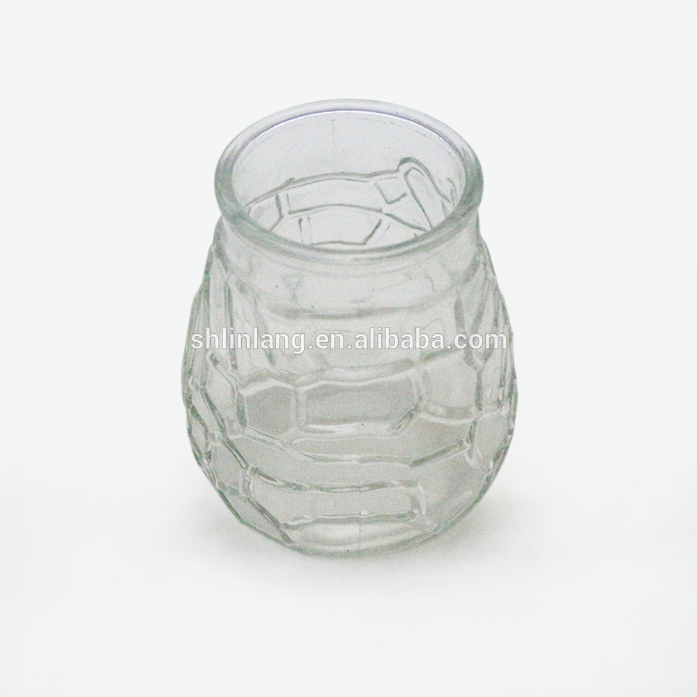 Machine made glass candle jars with embossed hexagons 200ml