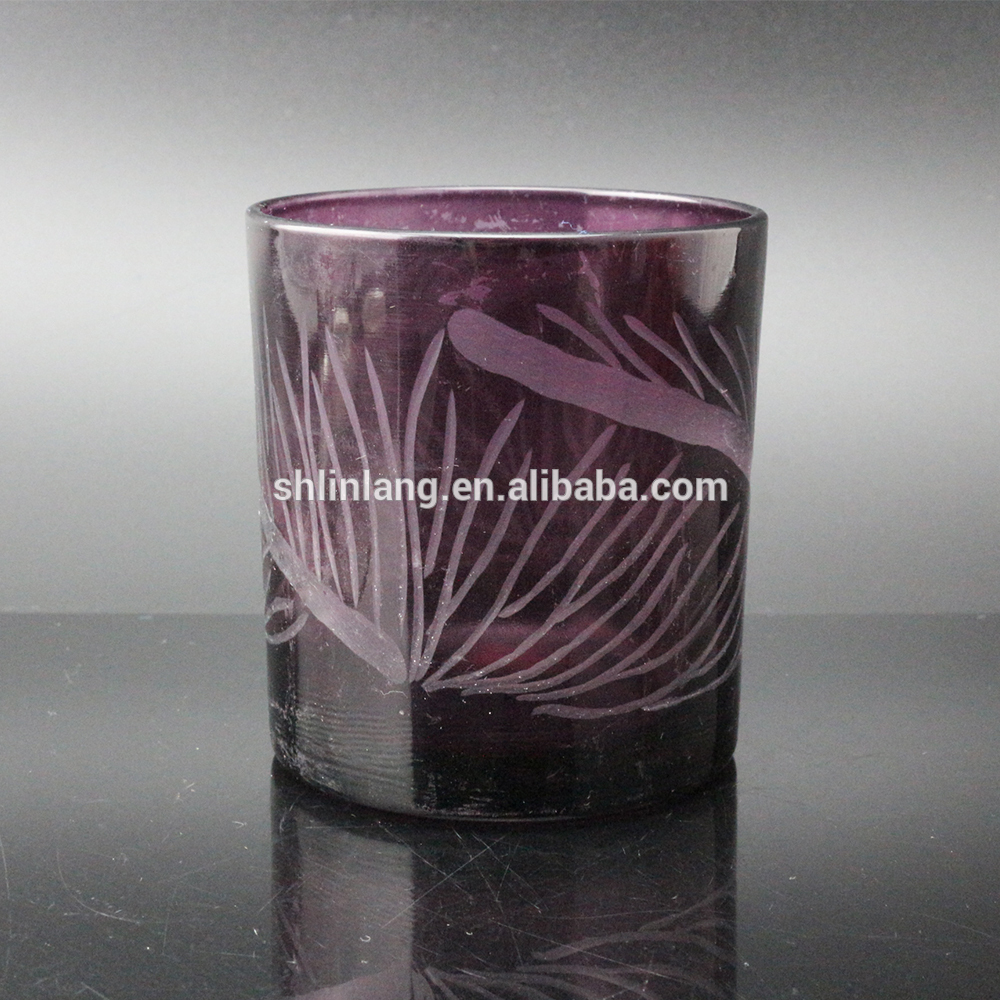 Dark Purple Frosted Glass Candle Holder With Unique Pattern