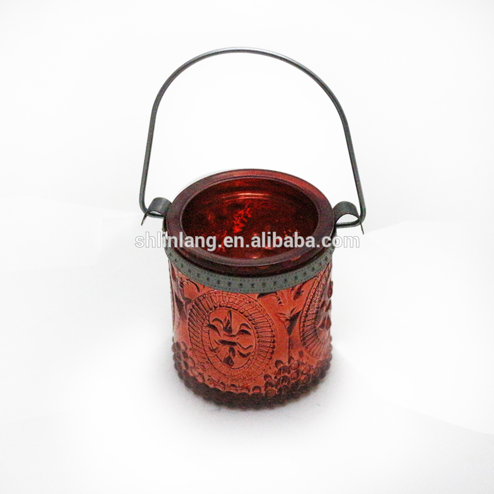 New Arrival China Tomato Sauce Glass Bottle - fancy hanging colored red color glass candle holder with embossment – Linlang