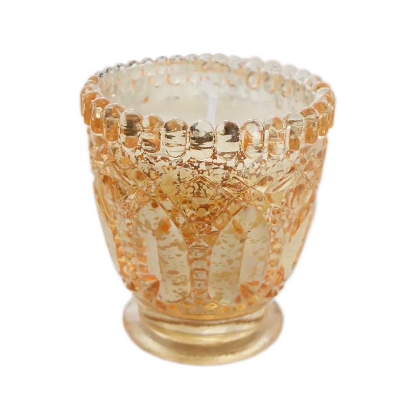 Linlang Shanghai Hot sale Vintage Gold Glass Candle Holders Glass Votive Holder