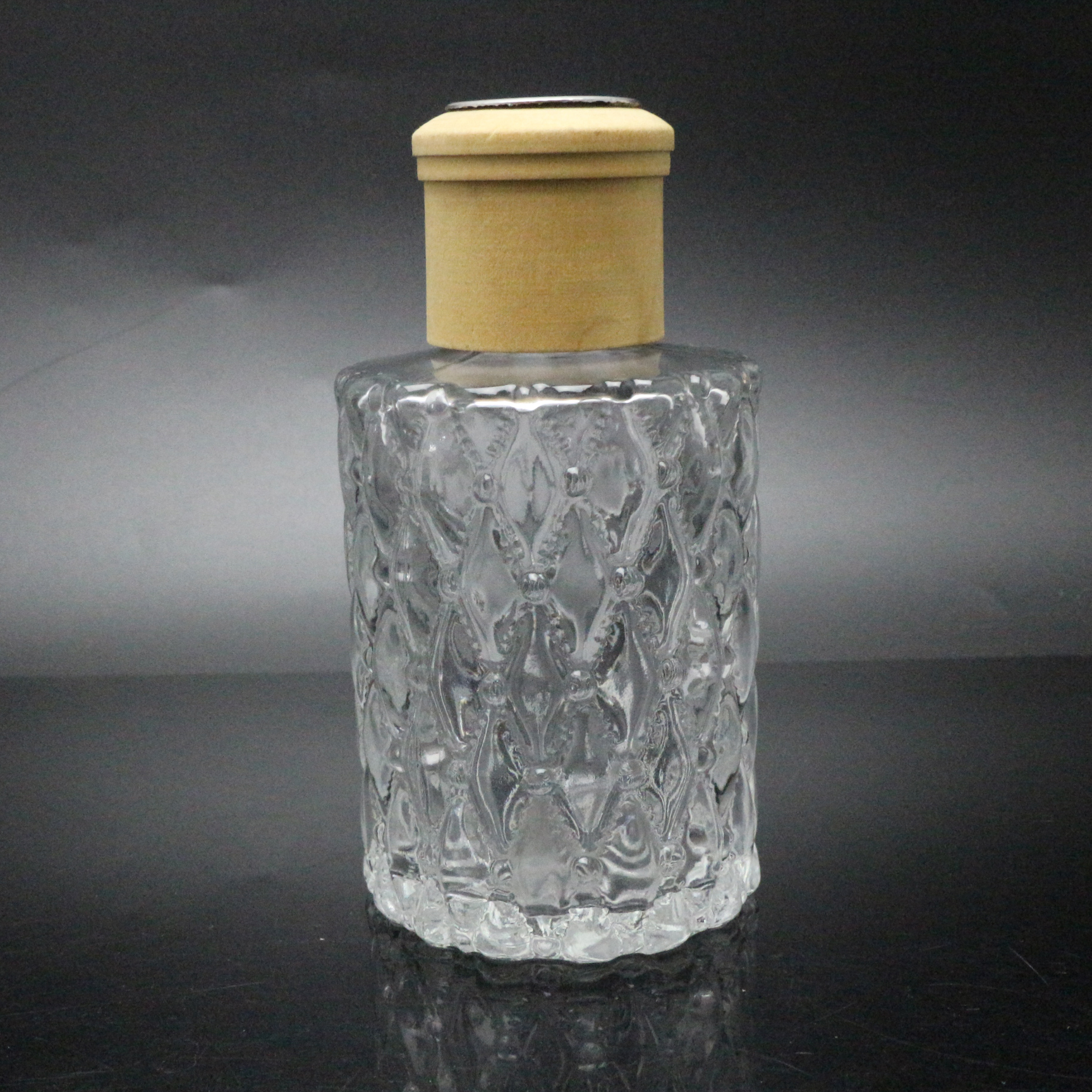 Empty glass perfume diffuser bottle wooden cap cover 50ml