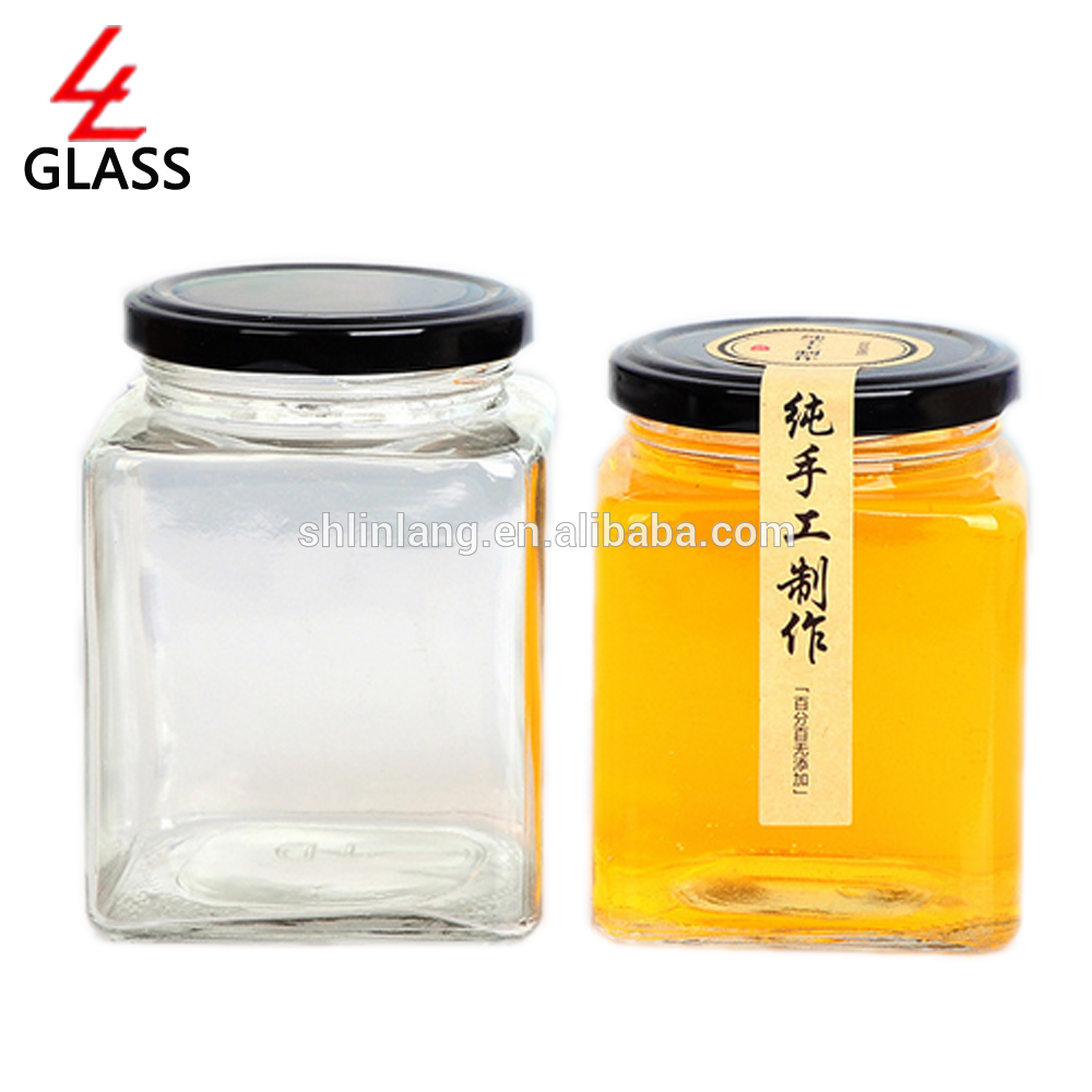 shanghai Linlang lager forskjellige stiler og størrelser viktoriansk firkantet glasskrukke for honning