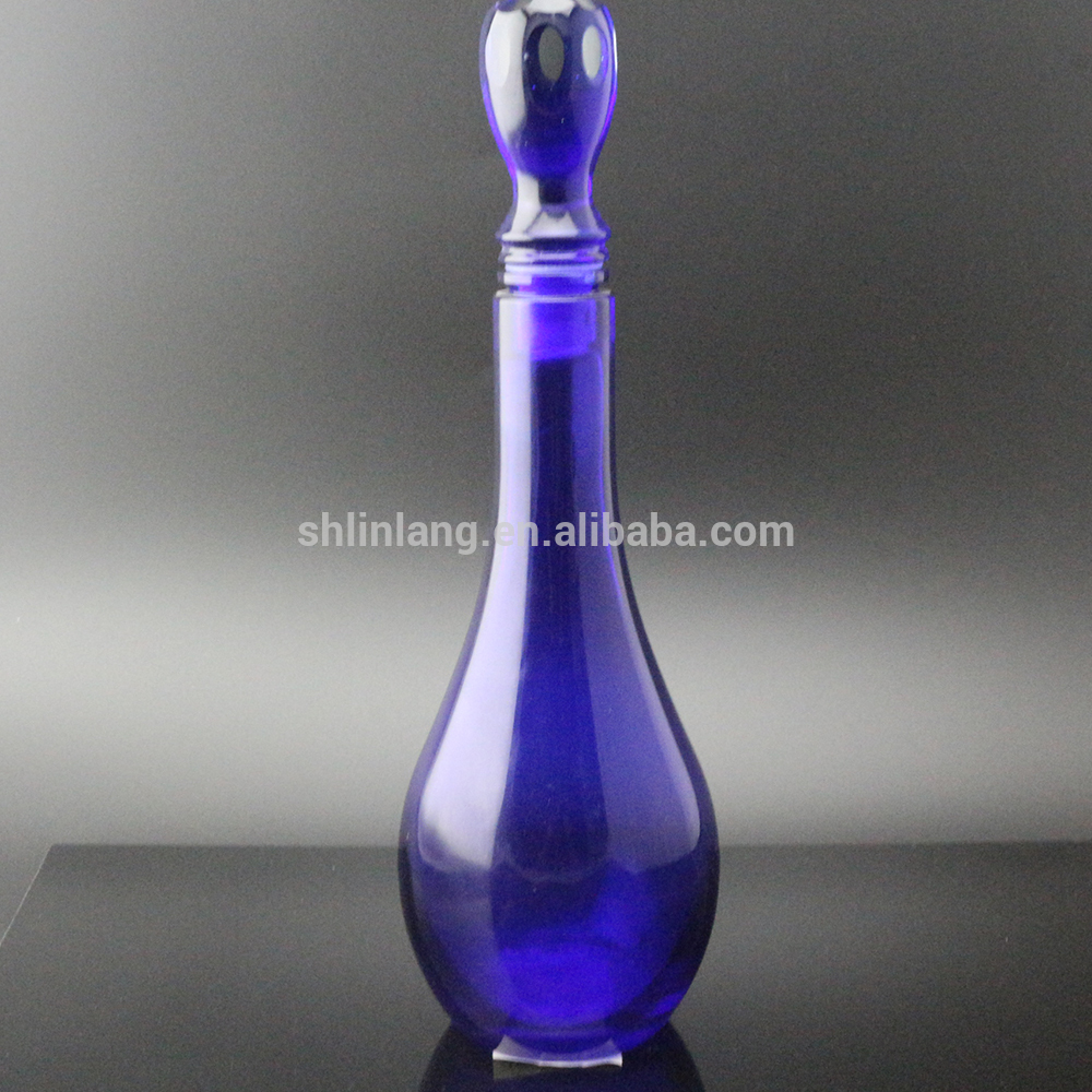 Shanghai Linlang Wholesale glass stopper blue color alcohol bottle