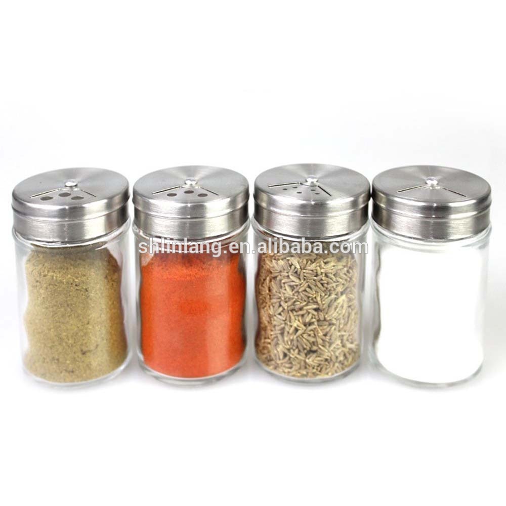 Linlang shanghai factory direct sale glass spice jars with stainless steel lids