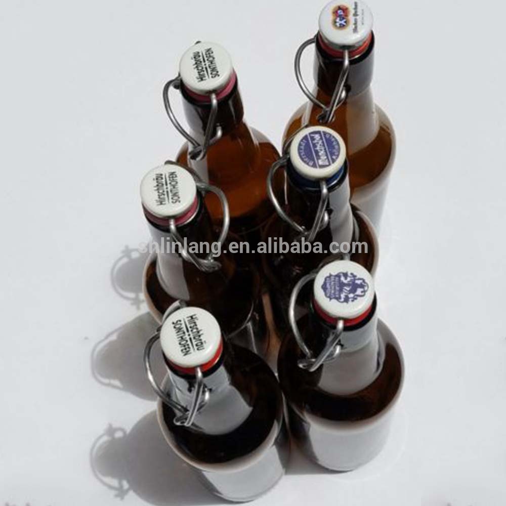 Shanghai Linlang wholesale ceramic swing top beer bottle amber glass swing top bottles