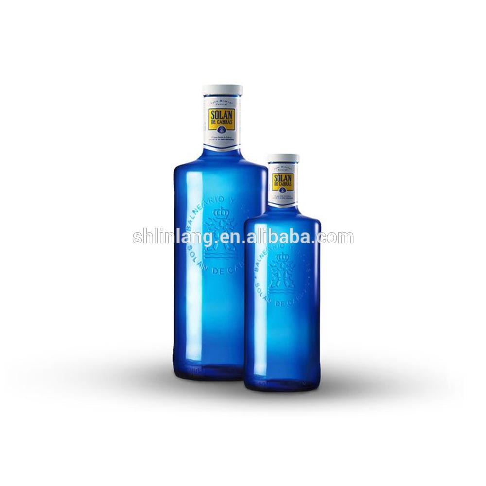 Linlang venta caliente de nuevo desarrollo botellas de vidrio de color azul para agua mineral