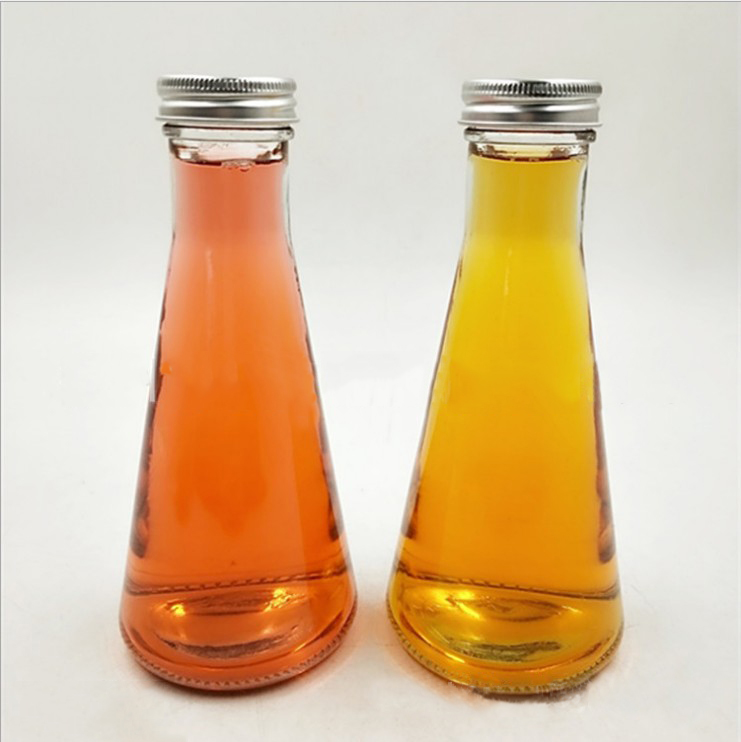Custom Shape Cone Taper Shape 350ml 12oz Glass Fruit Juice Bottles for Sale