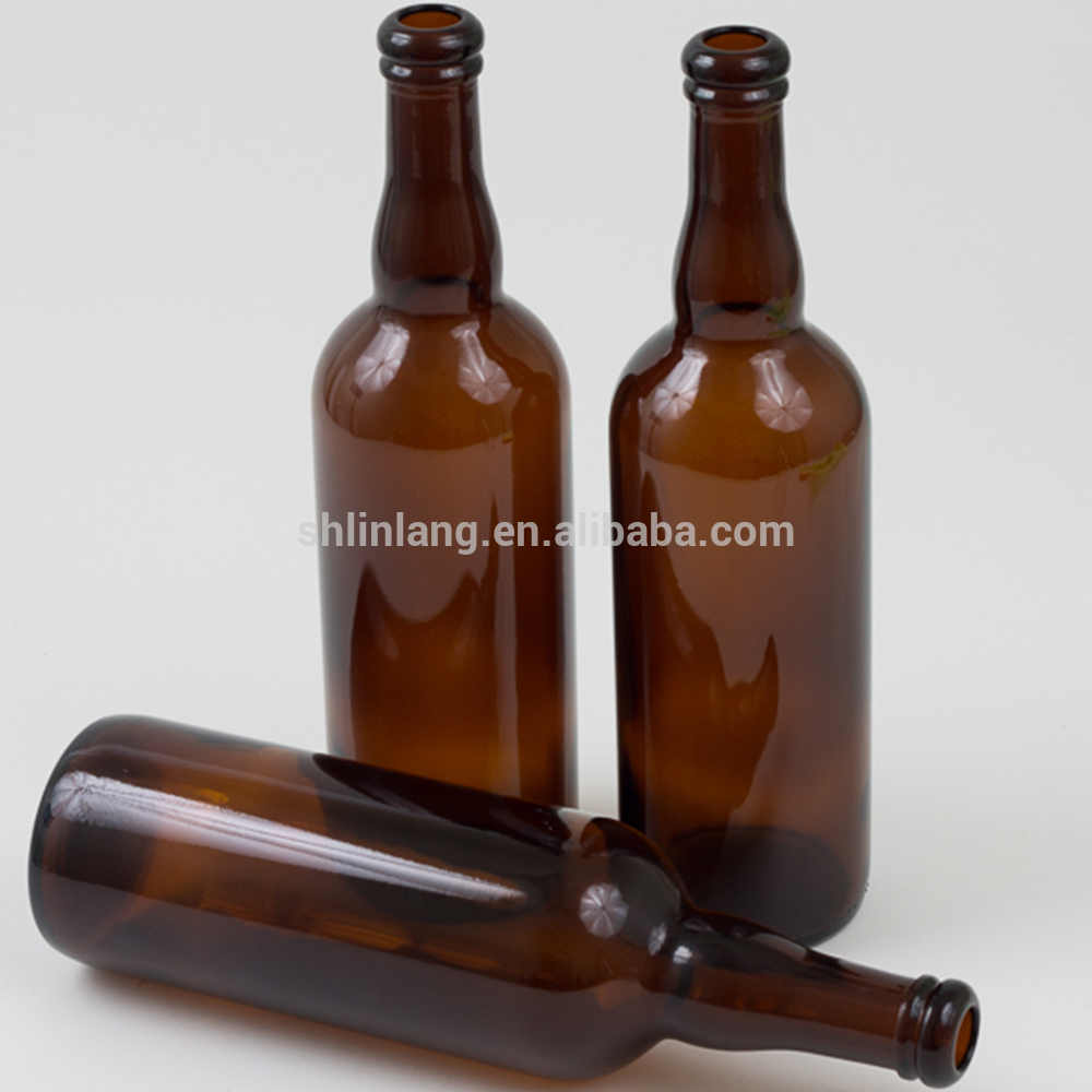 Shanghai Linlang vairumtirdzniecība 750ml Amber Tall Beļģijas stikla alus pudeles ar Special korķa spuldzes apdari