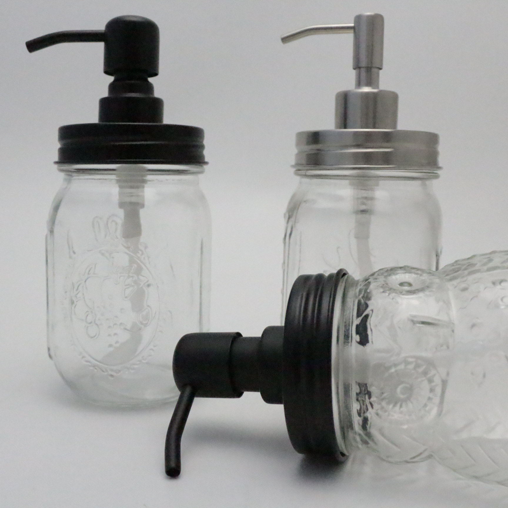 Empty 16oz mason jar foaming soap dispenser with stainless steel lid