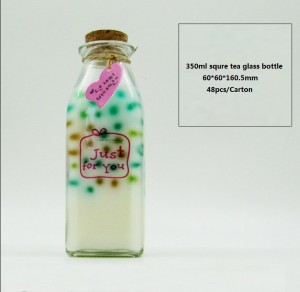 Hot verkoop 250ml 300ml 350ml 500ml frans vierkante ronde glazen sap / melk fles met kurk deksels