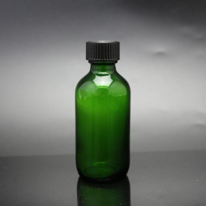 1 oz Green Boston Round Glass Bottle with Black Cap