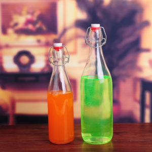 Novo deseño multi-funcional botella de zume de vidro encima con clip