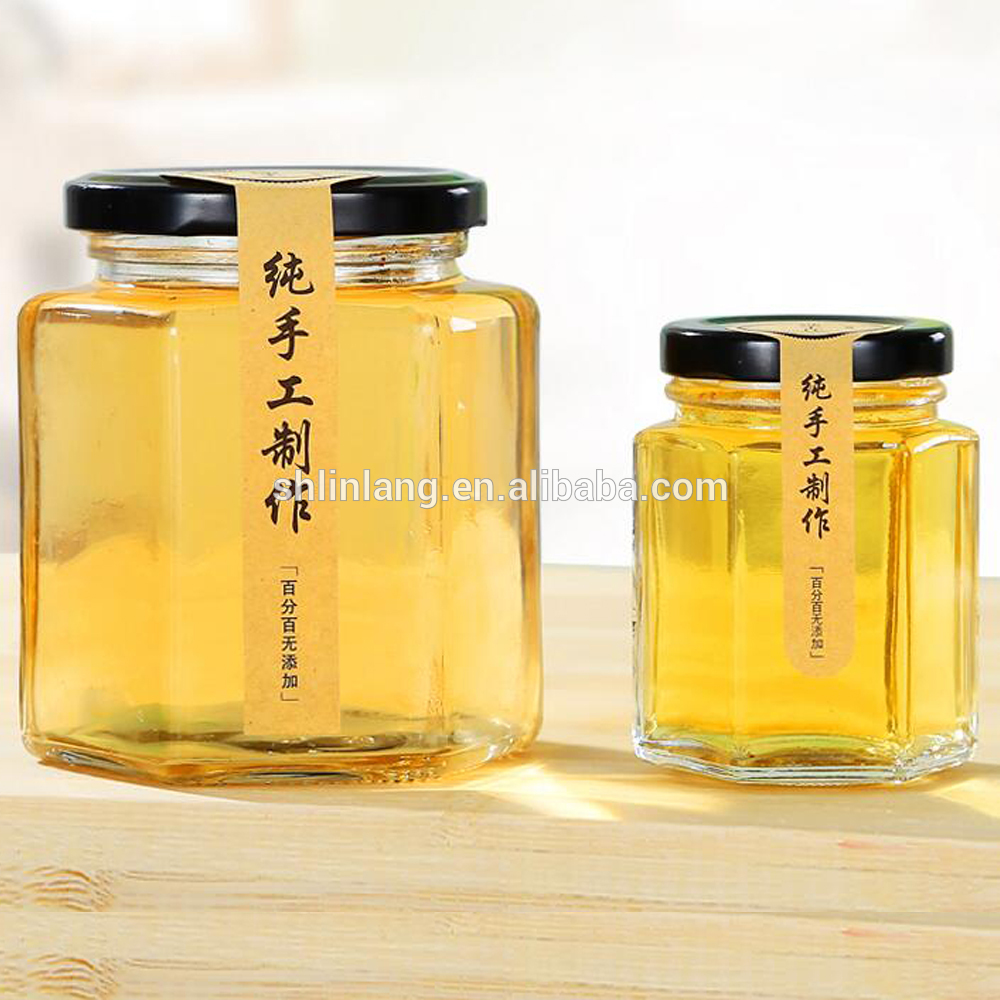500ml 9oz 6oz 190ml 4oz 120ml 3.75z 110ml 55ml 2oz 45 ml 1.5oz 1oz honey oval hexagon glass jars with gold lid