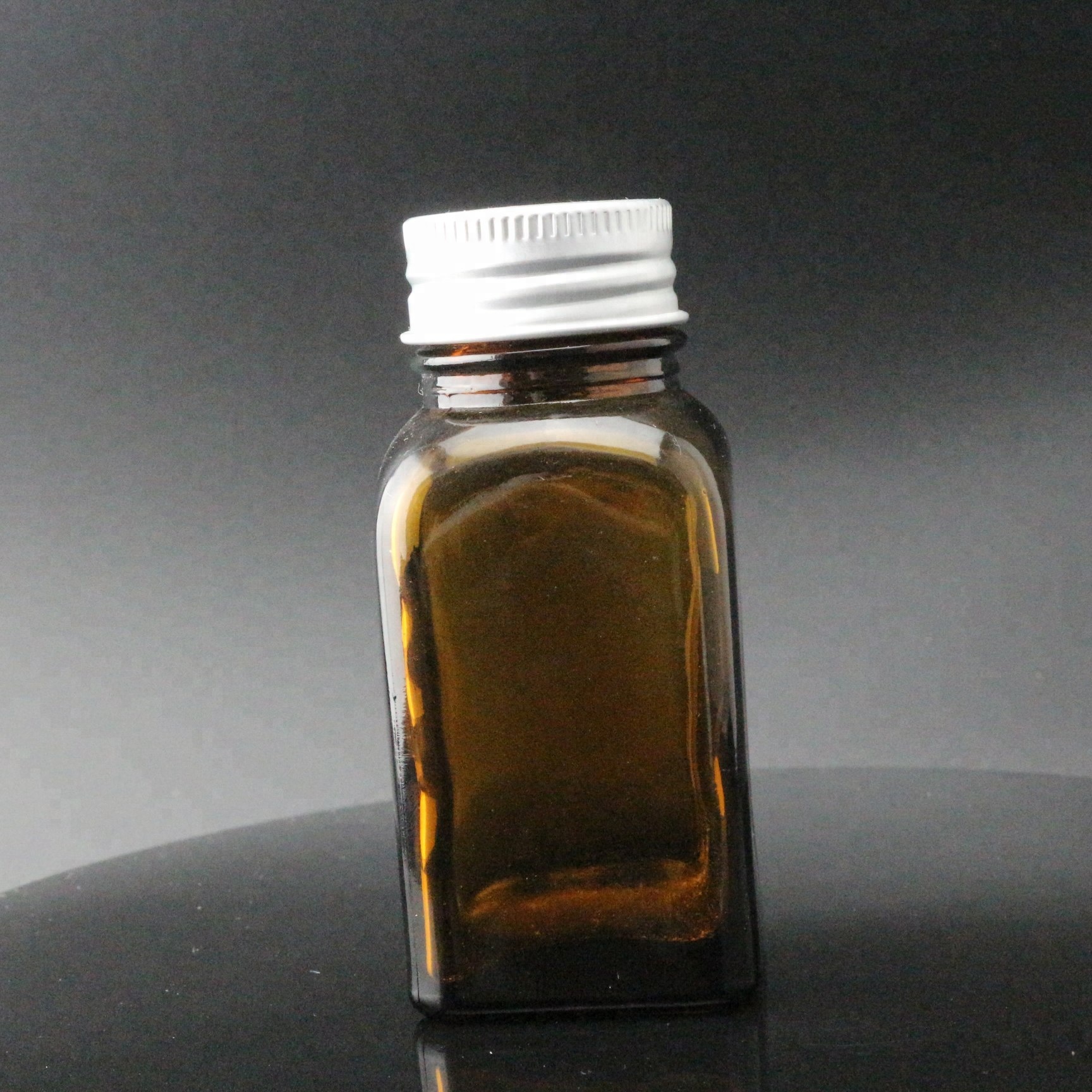 1oz 3oz Rectangle Amber Glass Blake Bottle with Black Silver Cap