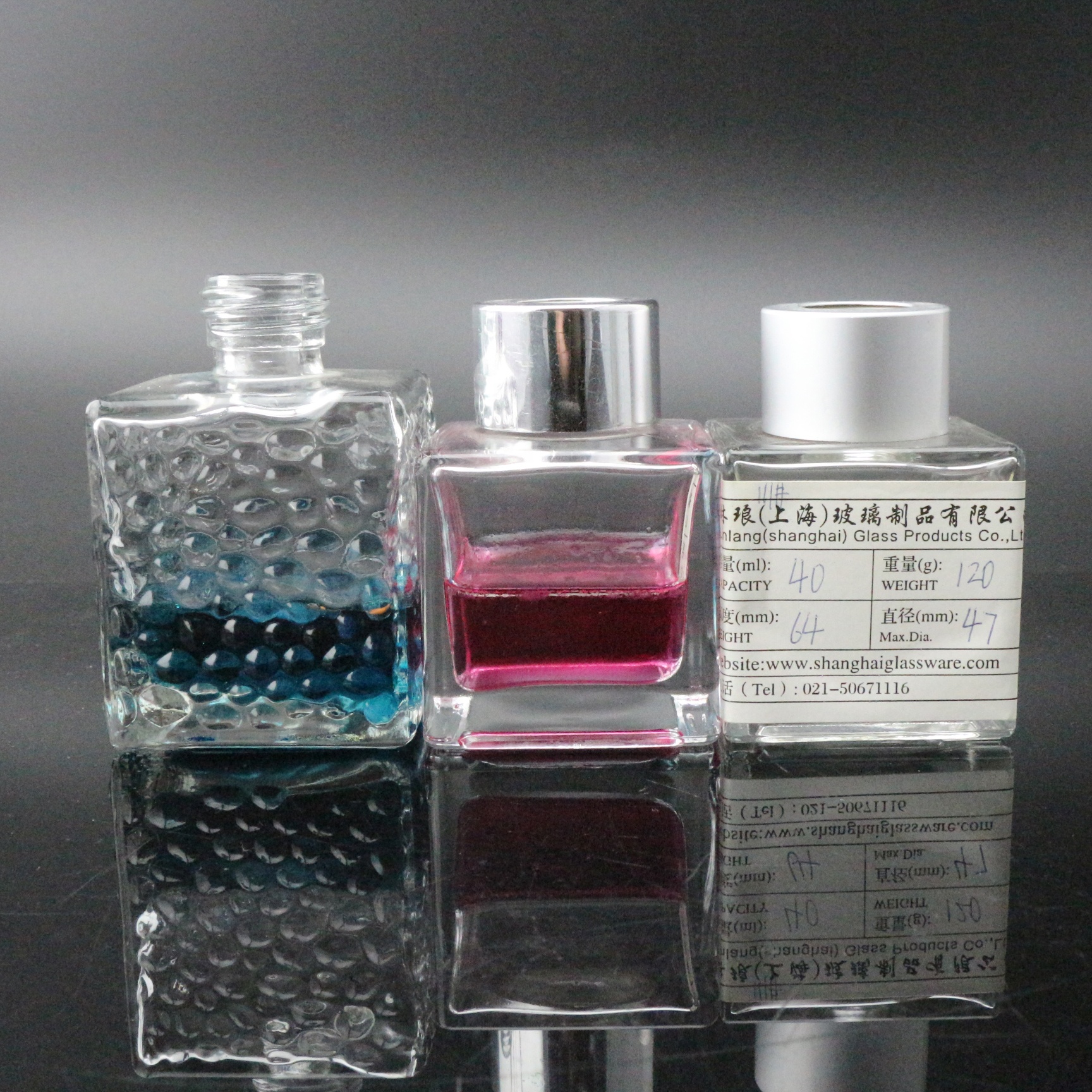 Motif carré parfum Huile Reed Diffuseur Bouteille couvercle 6,5 6,5 9,5 cm 200ml