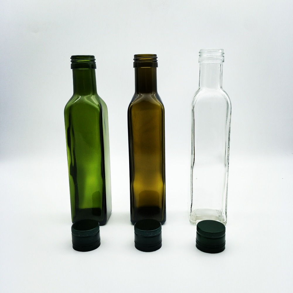 Hot-selling 1000ml Glass Water Bottle - Wholesale Dark Green Brown Color Square Round Olive Oil Bottle – Linlang