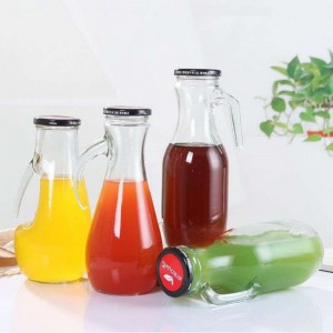 empty glass storage juice glass jar handle glass drink bottle with big mouth lid 750 ML