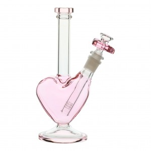 Custom pink/blue/clear/green green heart shaped water glass bong pipe