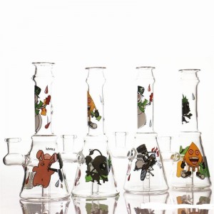Mini pipas de agua de hierba de bong de vidrio de dibujos animados lindos de alta calidad que fuman el vaso de precipitados de bongo