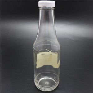 fabrică Shanghai sticlă de sticlă cu sos fierbinte de 350 ml, cu capac din metal alb