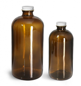 タイトシールキャップ付き16オンス琥珀ガラス瓶、茶色のガラス瓶ボストンラウンド