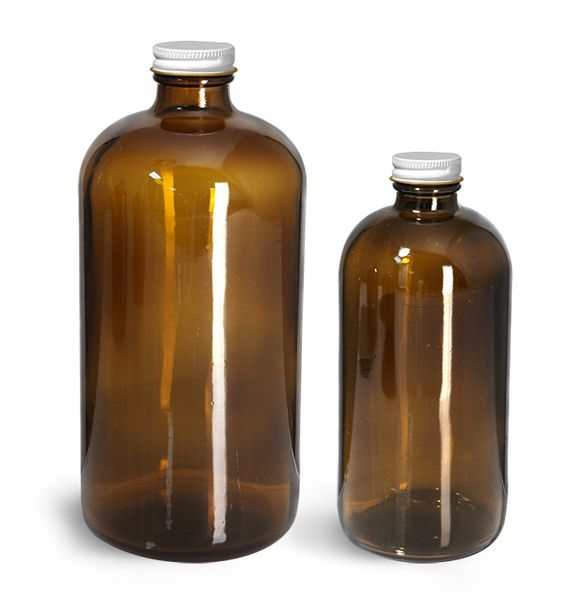 16 oz bärnstensfärgade glasflaskor med täta lock, bruna glasflaskor Boston runda