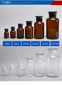 wide mouth 250ml transparent reagent glass bottle for laboratory