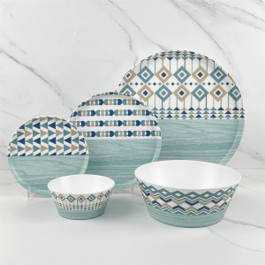 Modro-biely dizajn melamínového riadu s obtlačkami Reštauračný riad Modré taniere Súprava misky Jedálenský riad