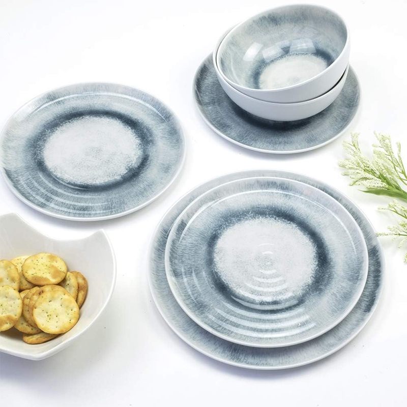 China wholesale Melamine Dinner Set 16 Dinnerware - 2023 New arrival custom printed 12pcs melamine dinnerware sets 12 Piece Plates and Bowls Set for Indoor and Outdoor Use – BECO