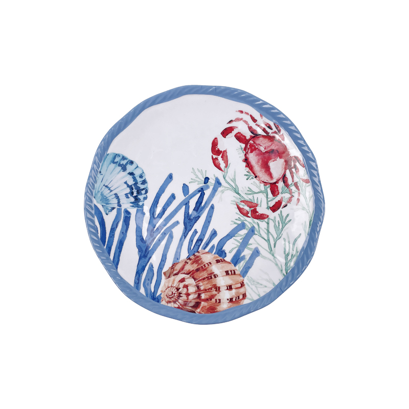 Cheap Price Wholesale Custom Melamine Plates Ocean series Logo coral scallop crab conch pattern Customized Melamine Plate