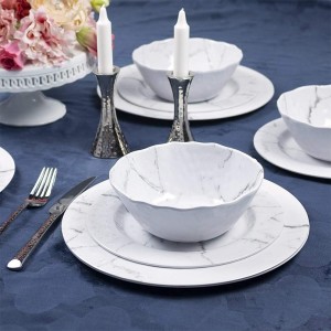 Модерен дизајн на мермерна текстура на пластика за маса, издржлив сет за вечера од меламин против паѓање во ресторан за домашна употреба