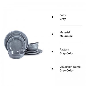 Modern Style Gray Color Stackable Melamine Plate Set Melamine Bowl Set 12pc Dinnerware Sets Melamine