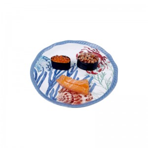 Niska cena hurtowa Niestandardowe płyty z melaminy Seria Ocean Logo koralowy przegrzebek kraba wzór muszli Dostosowany talerz z melaminy
