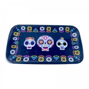 2022 Hot Selling Wholesale Custom Printed Rectangle Plastic Melamine Rolling Serving Tray