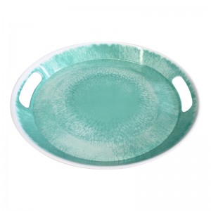 Популарен дизајн Трајна меламинска пластична тава за сервисирање храна со рачки