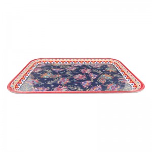 Wholesale High Quality Flower Pattern Rectangle Melamine Plastic Serving Tray