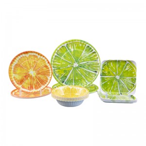 La vaisselle en plastique de fruit de conception colorée d'impression faite sur commande place l'ensemble de plats de mélamine