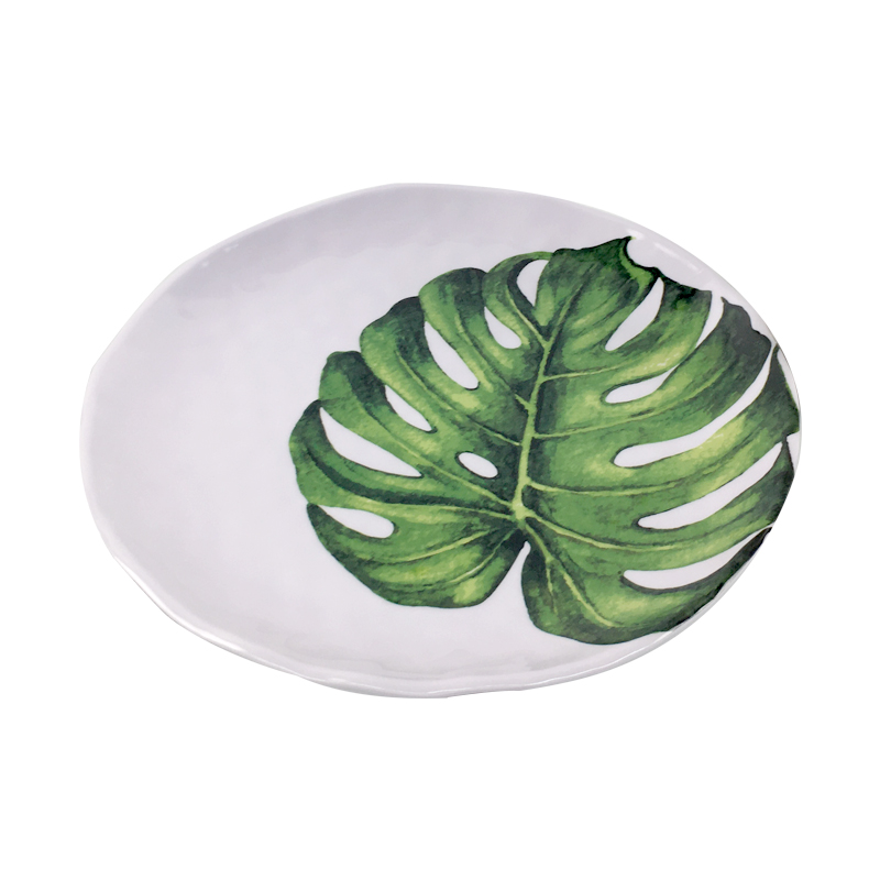 OEM/ODM Manufacturer Baggase Plate - Home Plastic Green Leaf Design Modern Elegant Simple Melamine Plate – BECO