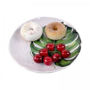 Strona główna Plastikowy projekt zielonego liścia Nowoczesne eleganckie proste talerze i miski z melaminy Konfigurowalne zestawy