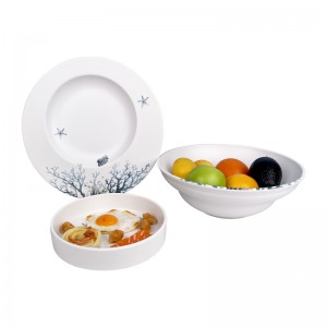 Japoniškas 100% melamino pietų rinkinys baltos korėjietiškos lėkštės ir melamino lėkščių dubenėlių rinkinys