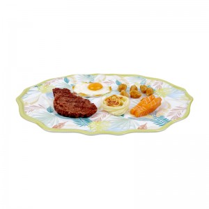 Hotél Réstoran Parasmanan Baki Dahareun Plastik Hidangan Porsi ageung 20 inci desain daun Melamin Oval Platter