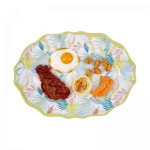Hotel Restaurant Buffet Plastic Food Tray Large Serving Dishes 20 inch leaf design Melamine Oval Platter