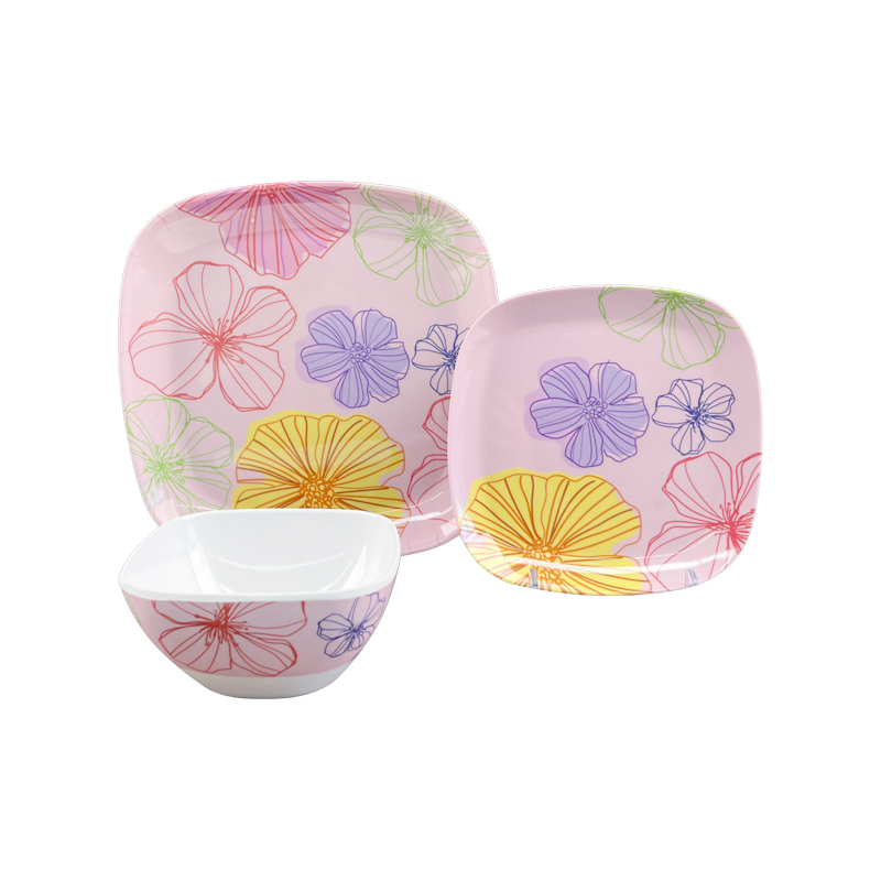 Hot New Products Melamine Dinnerware Set Floral - Wholesale Heat Resistant Pink flower Pattern Custom Logo Unbreakable Melamine Dinnerware Sets Plastic – BECO