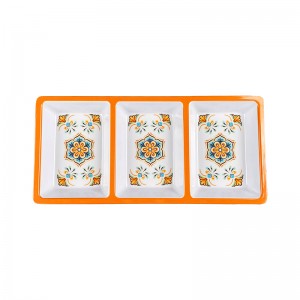 3 Compartment Melamine Appetizer Serving Tray Hingpit para sa Snacks Dips Condiments plates